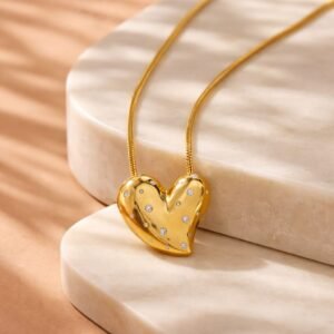 Diamond-Sprinkled Heart Pendant
