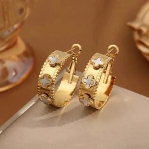 LV Motif Pave Gold Plated Hoops