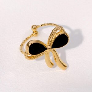 Adjustable Black Bow Ring